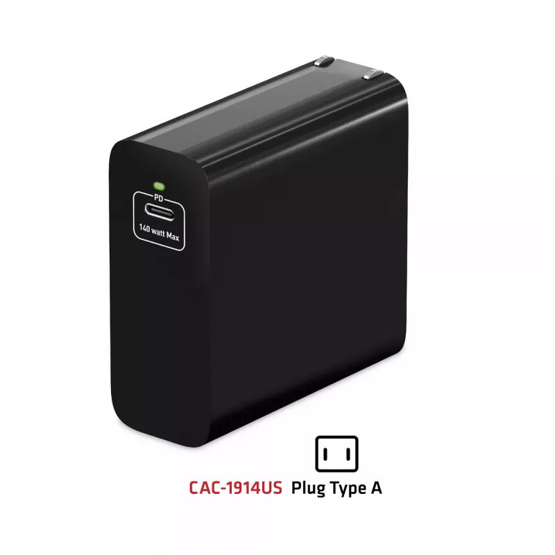 CLUB3D Ceļojumu lādētājs 140 W GaN tehnoloģija, viens USB Type-C ports, Power Delivery (PD) 3.1 atbalsts