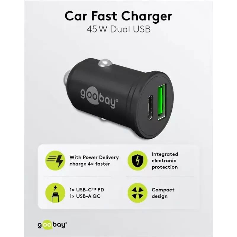 Goobay Dual-USB Auto ātrais lādētājs USB-C PD 45W melns