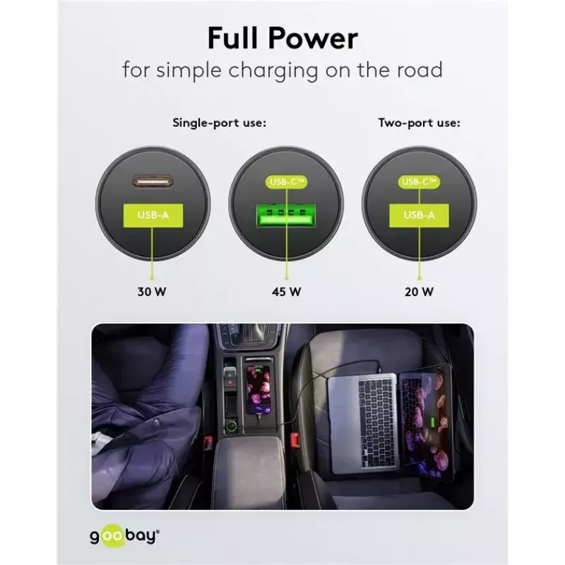 Goobay Dual-USB Auto ātrais lādētājs USB-C PD 45W melns
