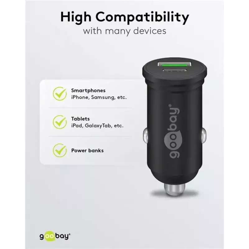 Goobay Dual-USB Auto ātrais lādētājs USB-C PD 45W melns