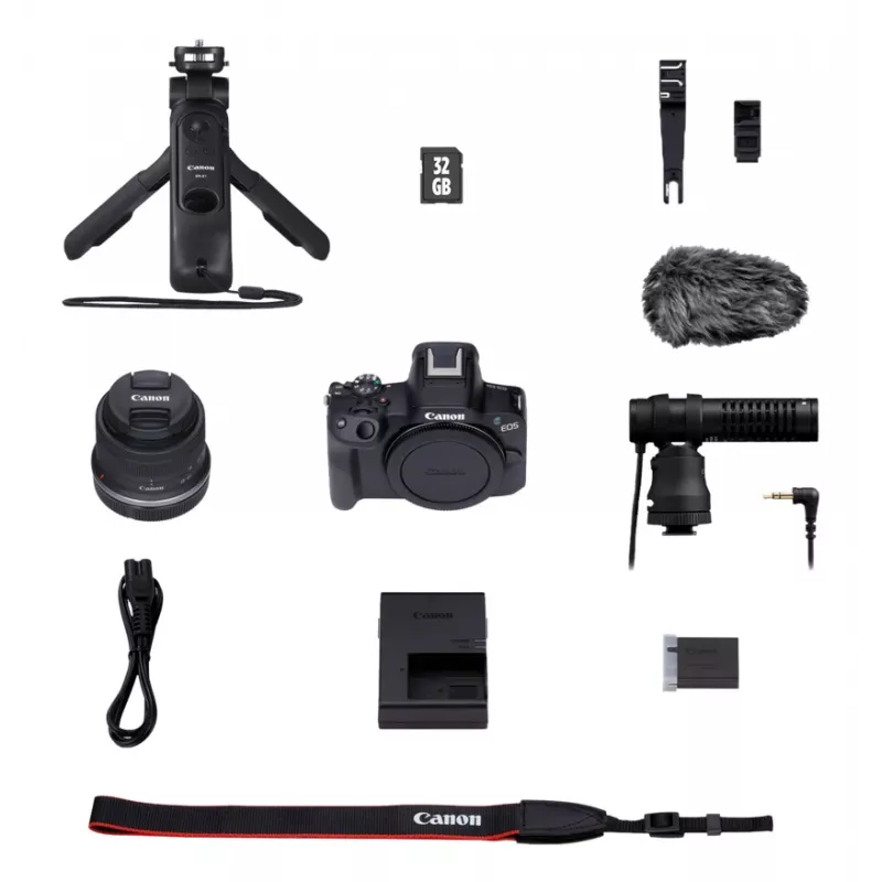 Canon EOS R50, melns + RF-S 18-45mm F4.5-6.3 IS STM komplekts, 24,2 MP, 6000 x 4000 pikseļi, CMOS, 4K Ultra HD, skārienekrāns, melns