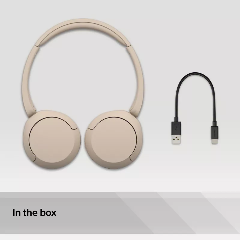 Sony WH-CH520 Bezvadu austiņas, galvas saite, zvaniem/mūzikai, USB Type-C, Bluetooth, uzlādes statīvs, krēmkrāsas