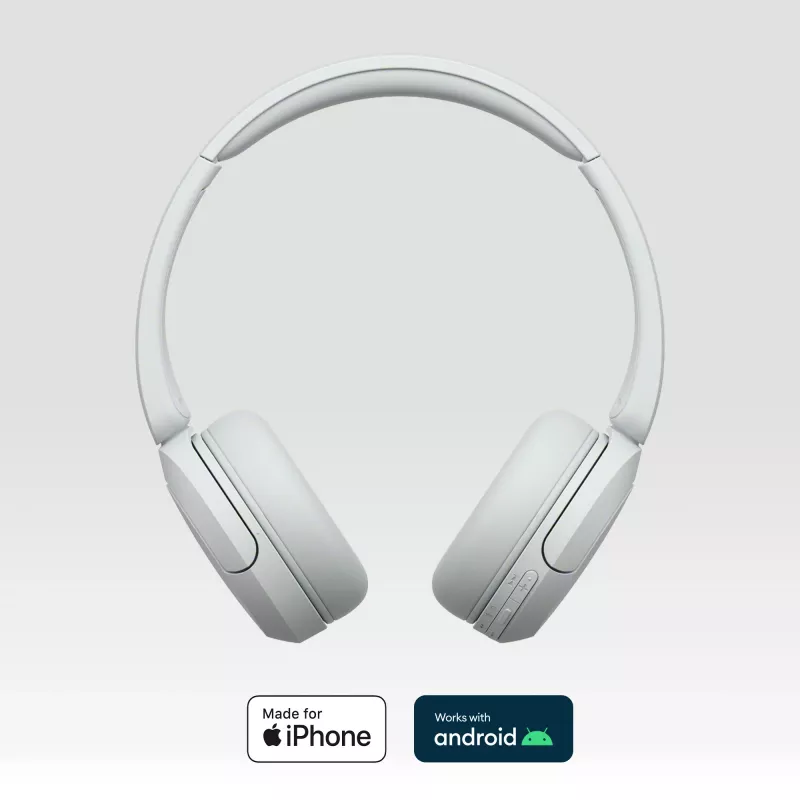 Sony WH-CH520 bezvadu uz ausīm liekamas austiņas ar mikrofonu, Bluetooth 5.2, 50 h atskaņošanas laiks, USB-C uzlāde, baltas