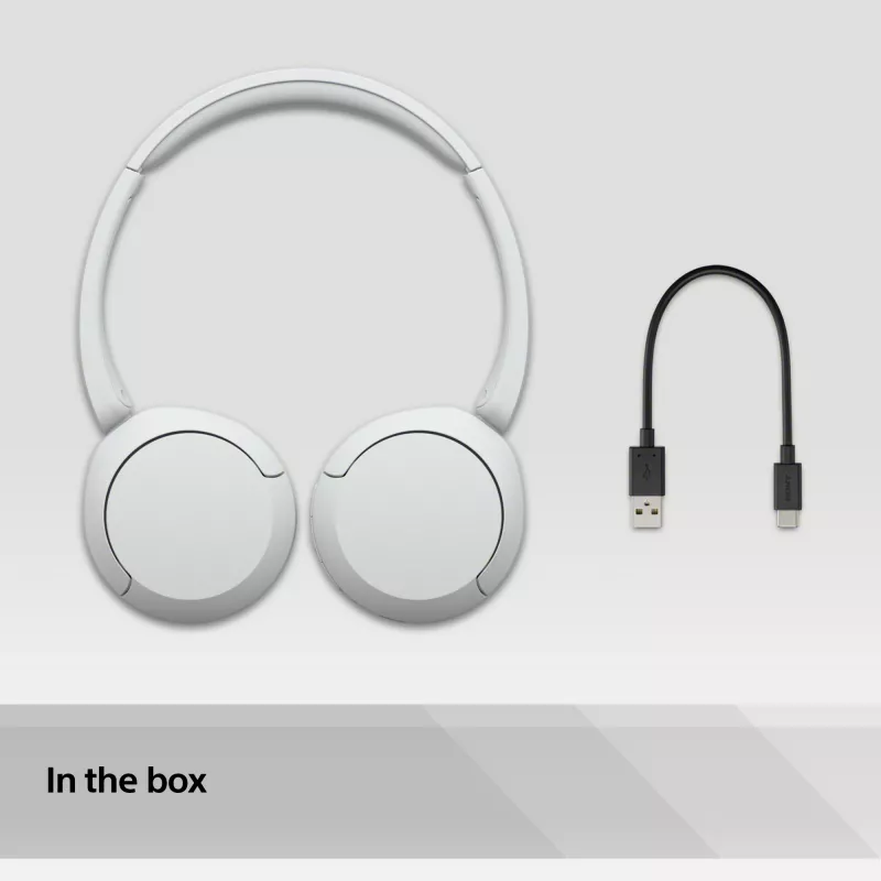 Sony WH-CH520 bezvadu uz ausīm liekamas austiņas ar mikrofonu, Bluetooth 5.2, 50 h atskaņošanas laiks, USB-C uzlāde, baltas