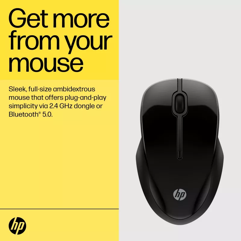 HP 250 Dual Mouse, abpusējs, Bluetooth + USB Type-A, 1600 DPI, melns