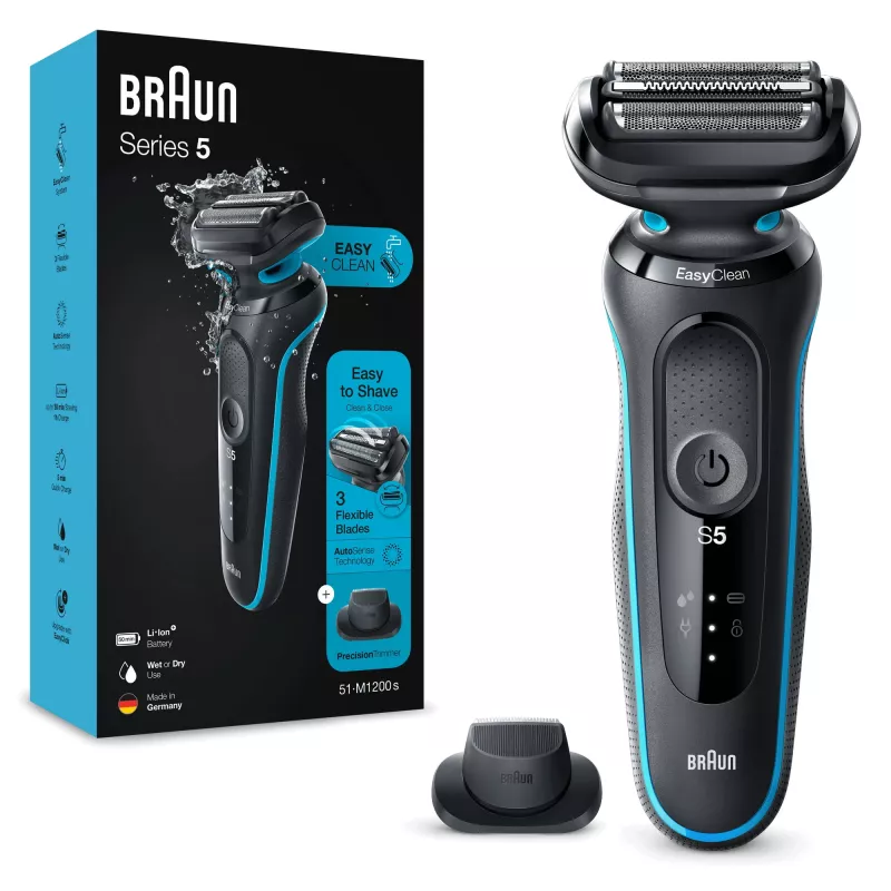 Braun Series 5 51-M1200s vīriešu skuveklis Folijas skuveklis Trimeris Melns, Zils