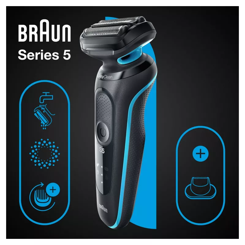 Braun Series 5 51-M1200s vīriešu skuveklis Folijas skuveklis Trimeris Melns, Zils