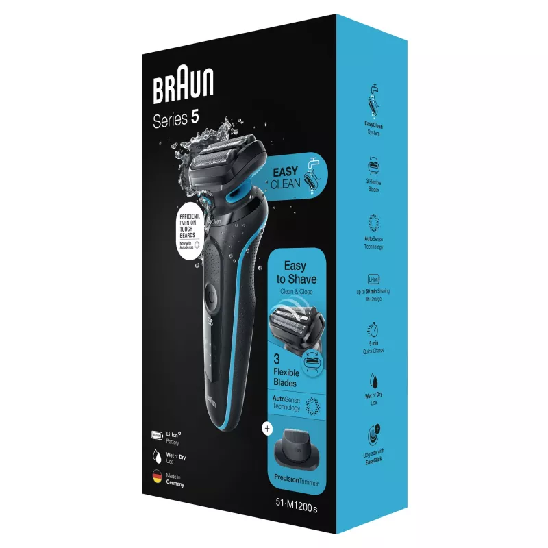 Braun Series 5 51-M1200s vīriešu skuveklis Folijas skuveklis Trimeris Melns, Zils