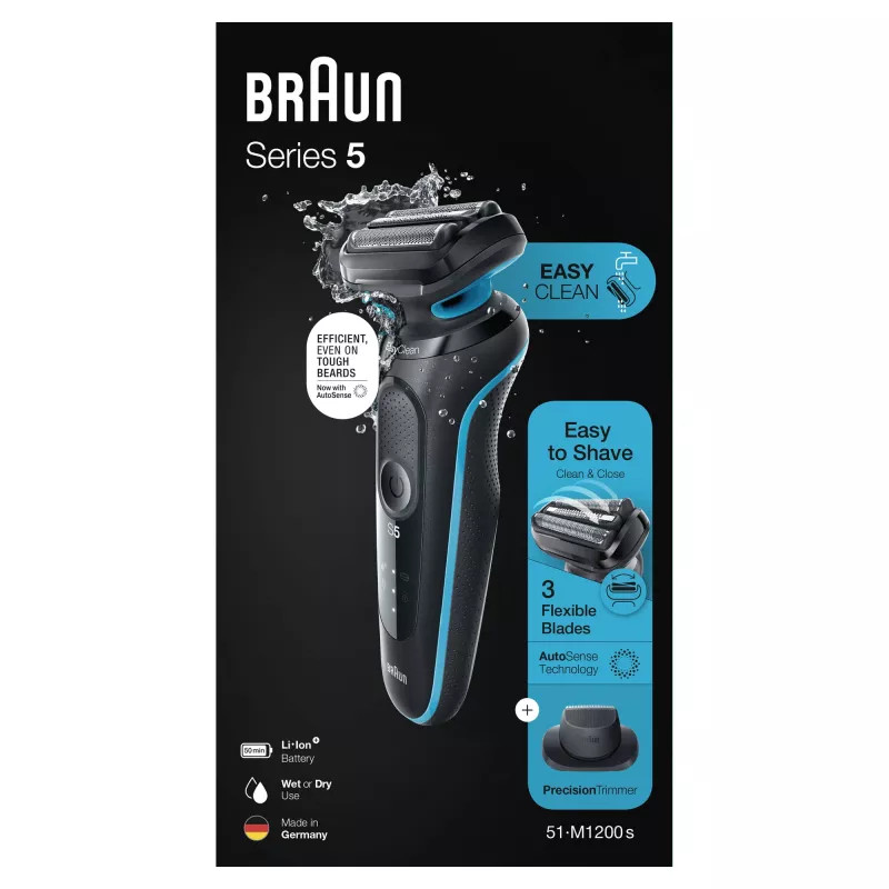 Braun Series 5 51-M1200s vīriešu skuveklis Folijas skuveklis Trimeris Melns, Zils