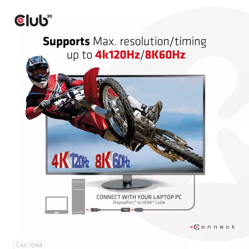 CLUB3D DisplayPort1.4 uz HDMI 4K120Hz/8K60Hz HDR aktīvais adapteris M/F