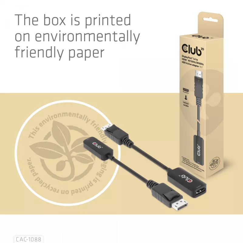 CLUB3D DisplayPort1.4 uz HDMI 4K120Hz/8K60Hz HDR aktīvais adapteris M/F