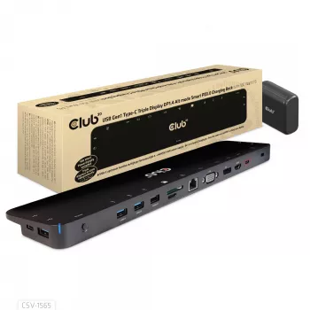CLUB3D USB Gen1 Type-C Triple Display DP1.4 Alt mode Smart PD3.0 uzlādes dokstacija ar 100 vatu barošanas avotu