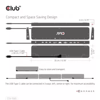 CLUB3D USB Gen1 Type-C Triple Display DP1.4 Alt mode Smart PD3.0 uzlādes dokstacija ar 100 vatu barošanas avotu