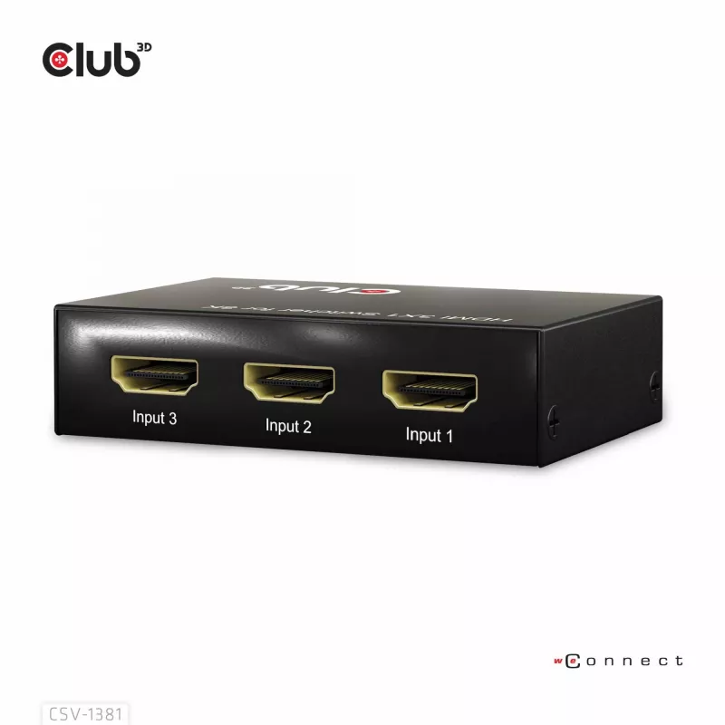 CLUB3D 3 uz 1 HDMI™ 8K60Hz/4K120Hz pārslēdzējs, 7680 x 4320 pikseļi, 8K Ultra HD, melns