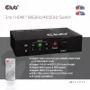 CLUB3D 3 uz 1 HDMI™ 8K60Hz/4K120Hz pārslēdzējs, 7680 x 4320 pikseļi, 8K Ultra HD, melns