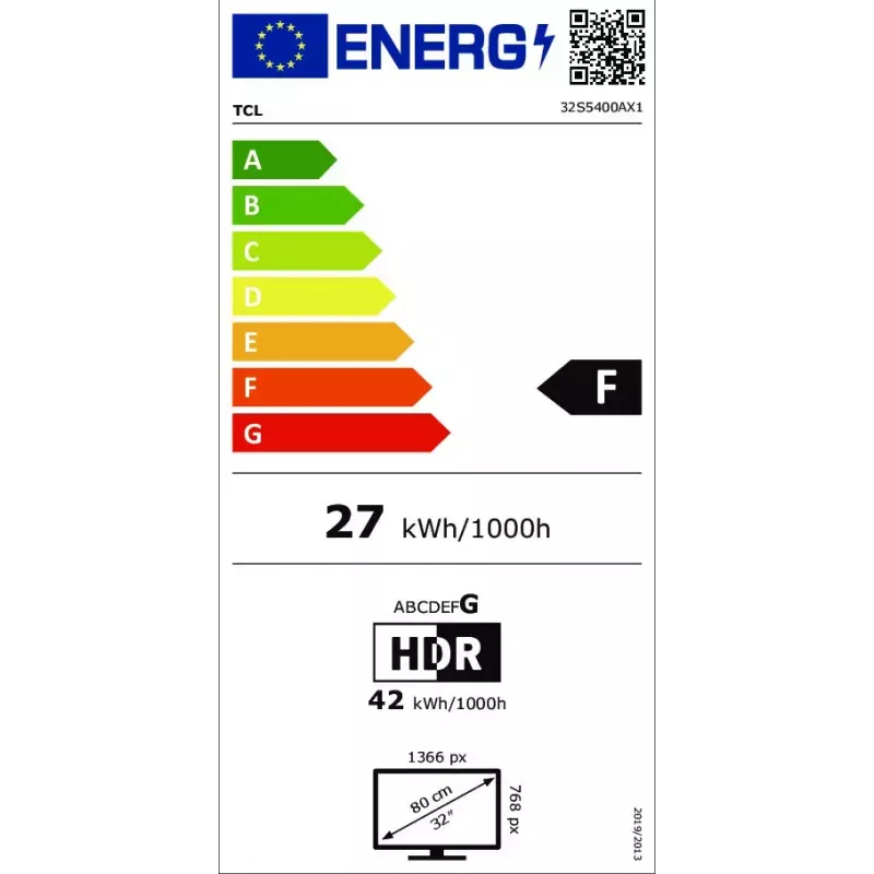 TV TCL 32S5400A 32 collu HD LED (1366x768), Android TV, Direct‑LED, 2×HDMI, HDR10, Bluetooth 5.0