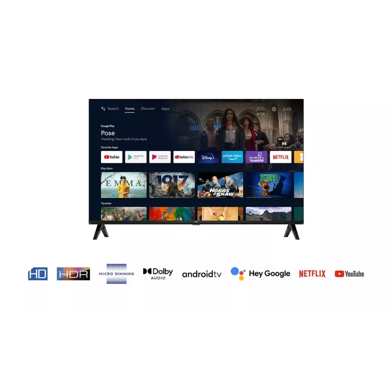 TV TCL 32S5400A 32 collu HD LED (1366x768), Android TV, Direct‑LED, 2×HDMI, HDR10, Bluetooth 5.0