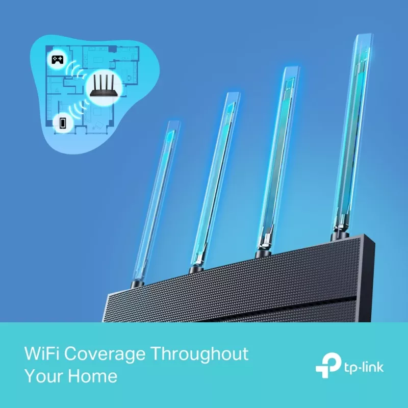 TP-Link Archer AX1500 Wi-Fi 6 maršrutētājs, Wi-Fi 6 (802.11ax), divjoslu (2,4 GHz / 5 GHz), Ethernet LAN, melns, galda maršrutētājs