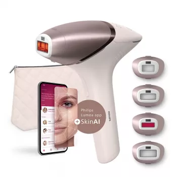 Epilators Philips BRI977/00 IPL gaismas epilators, darbināms ar baterijām, rozā zelta krāsā, sejas un ķermeņa uzgaļi