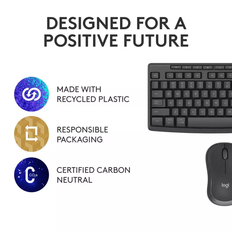 Tastatūras un peles komplekts Logitech MK370 Combo for Business — pilnizmēra QWERTY (US International), RF bezvadu + Bluetooth, grafīts