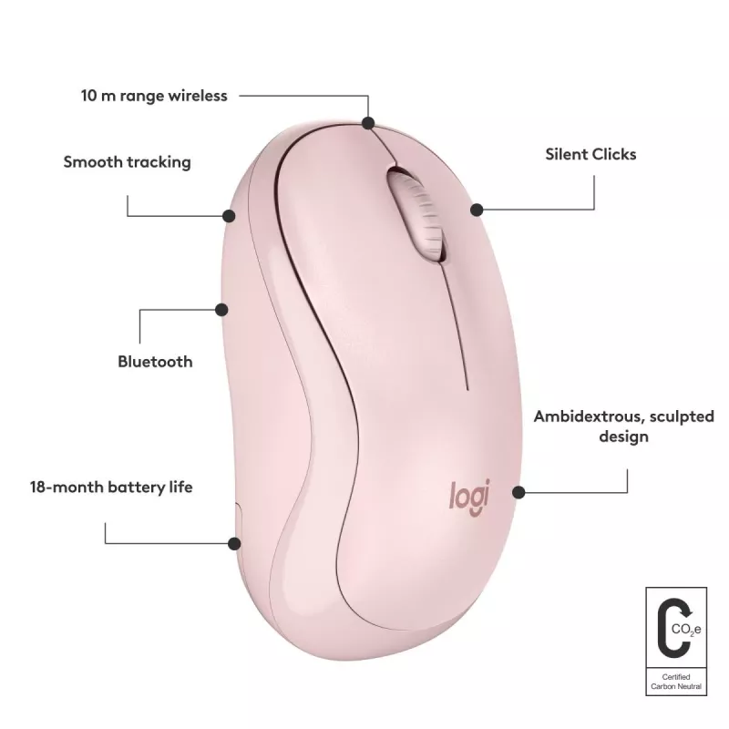 LOGITECH M240 Klusā pele - Bluetooth - Rozā