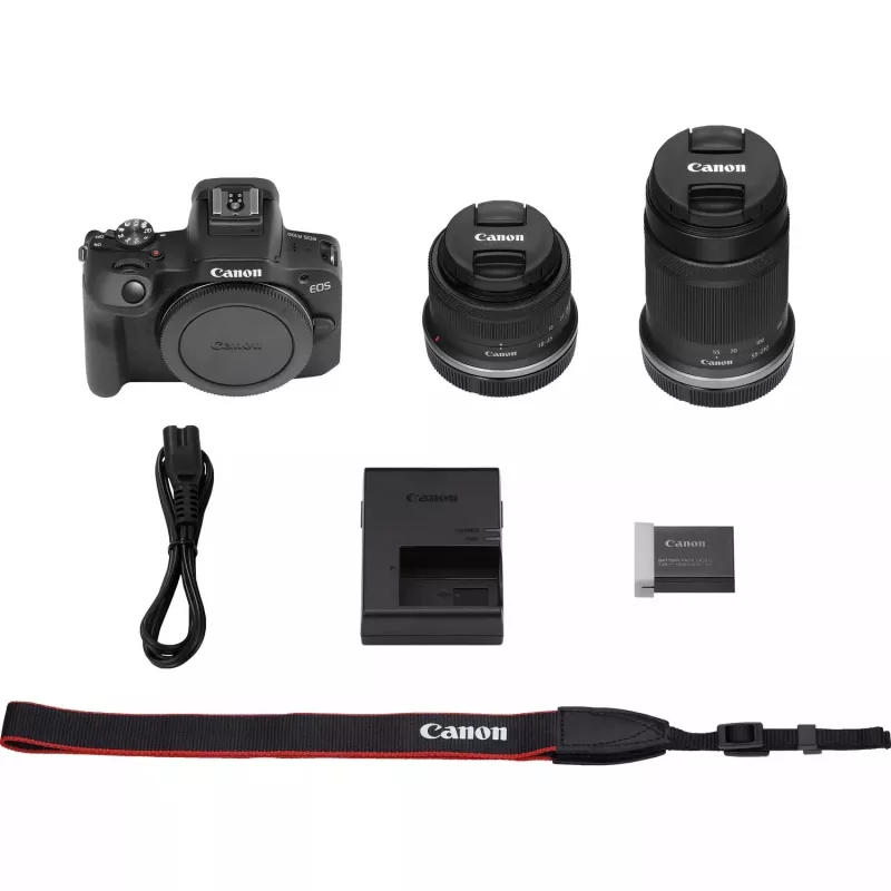 Canon EOS R100 + RF-S 18-45mm F4.5-6.3 IS STM + RF-S 55-200mm F5-7.1 IS STM komplekts MILC 24,1 MP CMOS 6000 x 4000 pikseļi Melns