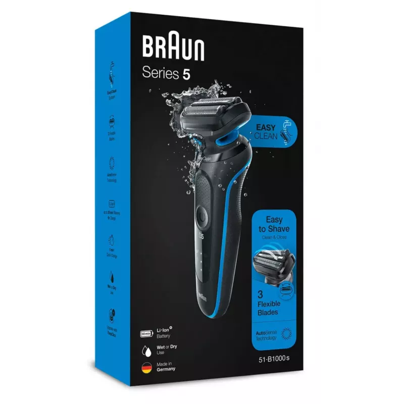 Braun 51-B1000s folijas skuveklis Melns, Zils