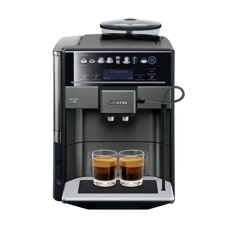 Espresso automāts Siemens EQ.6 plus TE657319RW — pilnībā automātisks, 1,7 L ūdens tvertne, 19 bāru sūknis, iebūvēta dzirnaviņa