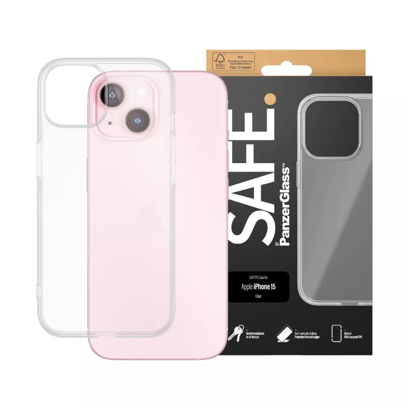 PanzerGlass SAFE. by ® TPU vāciņš Transparent iPhone 15, Cover, Apple, Apple - iPhone 15, Transparent