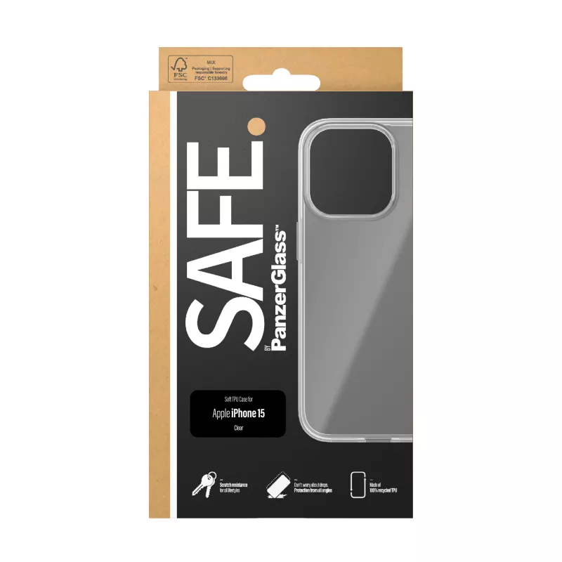 PanzerGlass SAFE. by ® TPU vāciņš Transparent iPhone 15, Cover, Apple, Apple - iPhone 15, Transparent