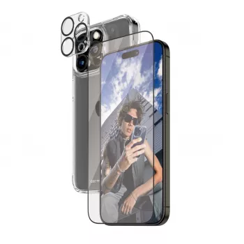 PanzerGlass ® 3-in-1 komplekts iPhone 15 Pro Max, Apple, Apple - iPhone 15 Pro Max, Sausā uzklāšana, Izturīgs pret triecieniem, Caurspīdīgs, 1 gab.