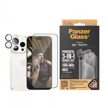 PanzerGlass 3-in-1 komplekts iPhone 15 Pro rūdītam stiklam caurspīdīgs