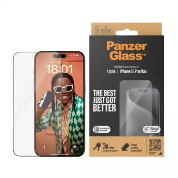 PanzerGlass ® Ekrāna aizsargs iPhone 15 Pro Max | Ultra-Wide Fit ar EasyAligner
