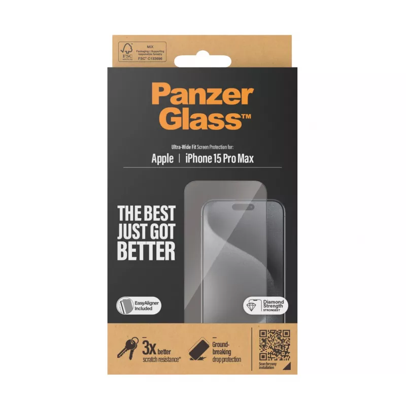 PanzerGlass ® Ekrāna aizsargs iPhone 15 Pro Max | Ultra-Wide Fit ar EasyAligner