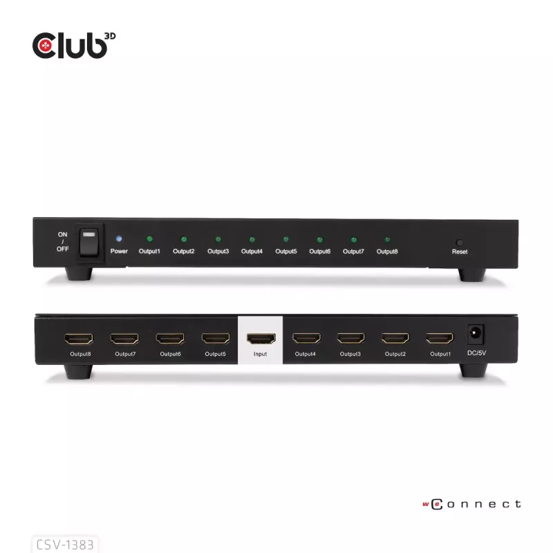 CLUB3D 1 līdz 8 HDMI™ sadalītājs ar pilnu 3D un 4K60Hz (600MHz)
