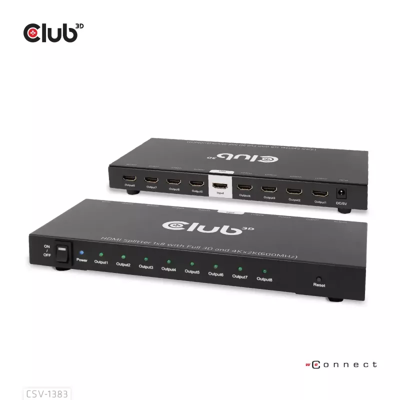 CLUB3D 1 līdz 8 HDMI™ sadalītājs ar pilnu 3D un 4K60Hz (600MHz)