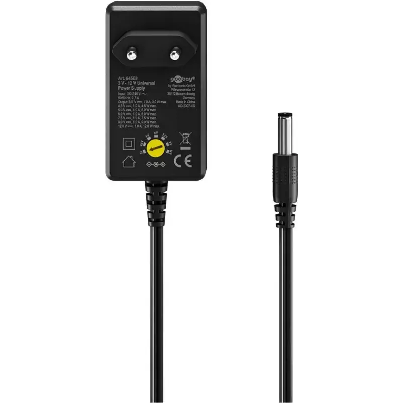 AC Adapter Goobay 64568 Universal Melns 12V 2.25A 1.8m