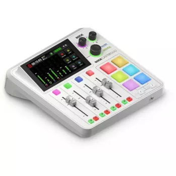 Audio interfeiss Rode RodeCaster Duo balts — 2 kanālu USB podkāstu pults ar mikseri un priekšpastiprinātājiem