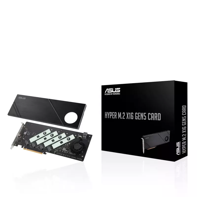 ASUS Hyper M.2 x16 Gen5 Card PCIe 5.0 M.2 adapteris ar aktīvu dzesēšanu
