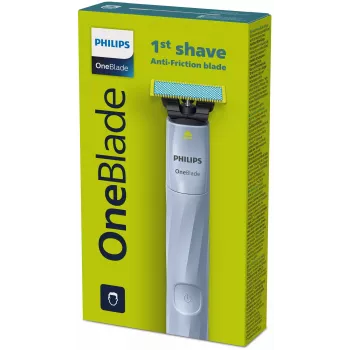 Folia skuveklis Philips Norelco OneBlade QP1324/20 — bezvada zils folia skuveklis, 30 min darbības laiks, USB uzlāde, mazgājams, seko kontūrām