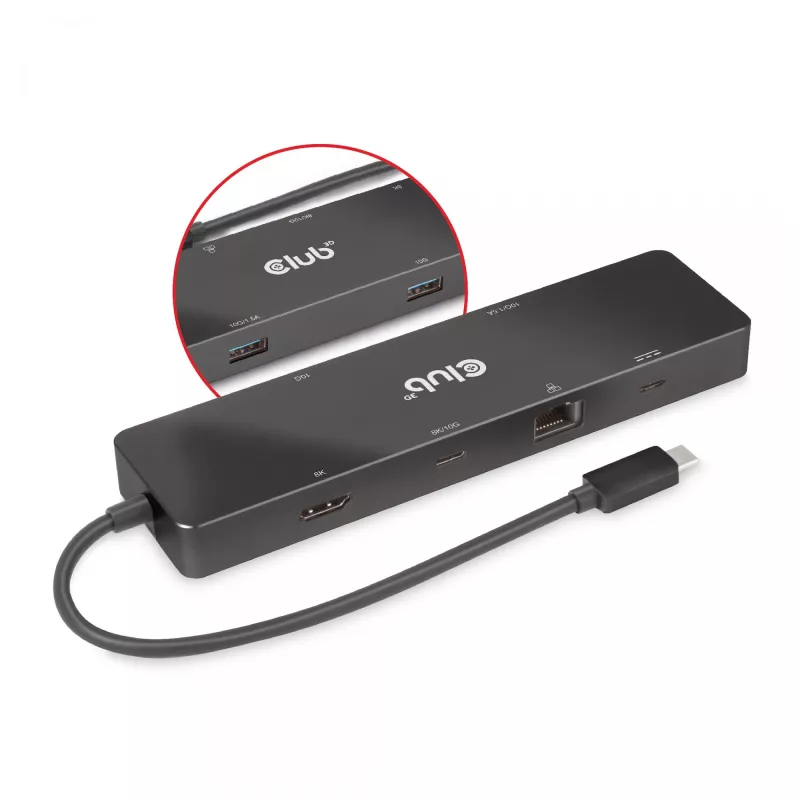CLUB3D USB3.2 Gen2 Type-C, 6-in-1 Dual Displays Portable Dock ar USB Type-C Video 4K60Hz