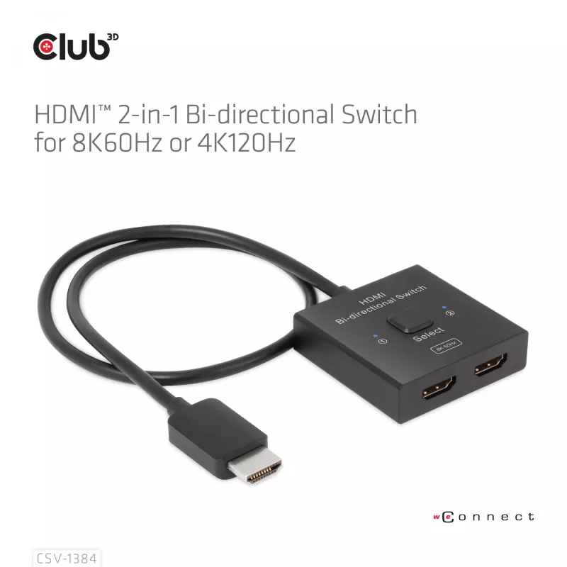 CLUB3D HDMI 2-in-1 divvirzienu slēdzis 8K60Hz 4K120Hz CSV-1384