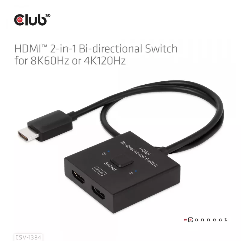 CLUB3D HDMI 2-in-1 divvirzienu slēdzis 8K60Hz 4K120Hz CSV-1384
