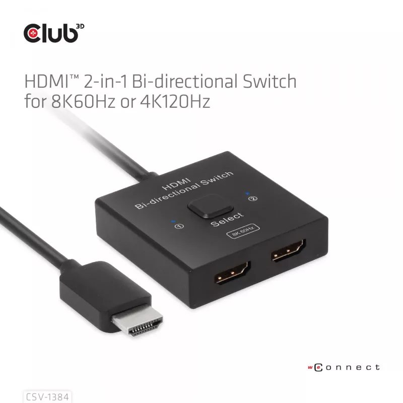 CLUB3D HDMI 2-in-1 divvirzienu slēdzis 8K60Hz 4K120Hz CSV-1384
