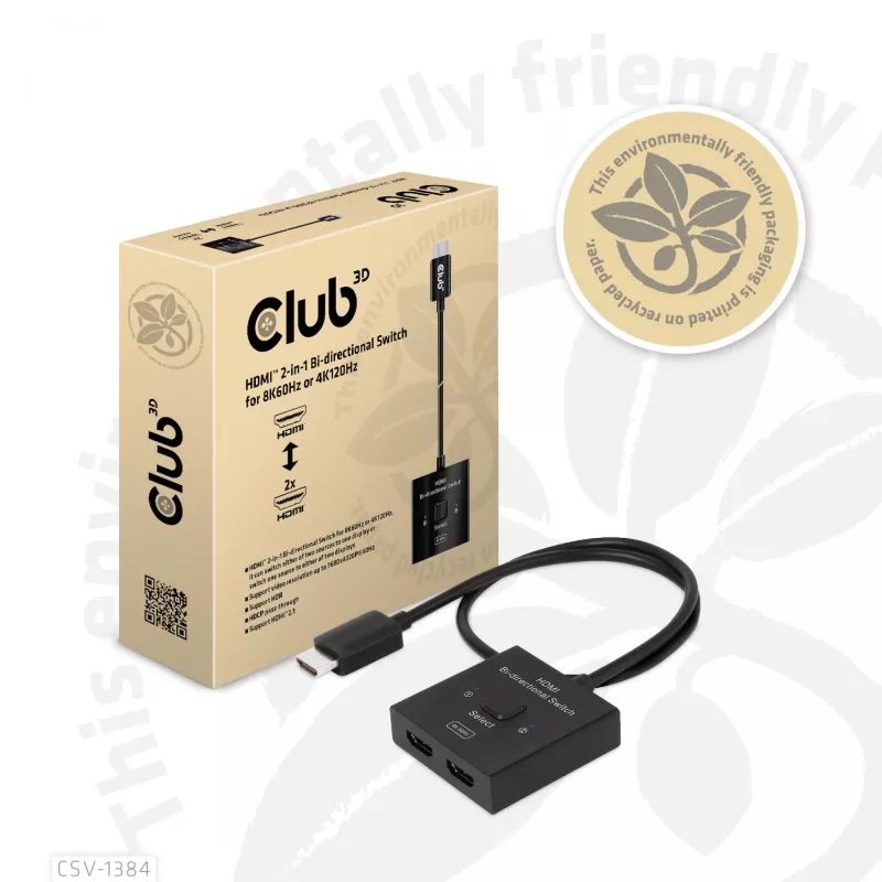 CLUB3D HDMI 2-in-1 divvirzienu slēdzis 8K60Hz 4K120Hz CSV-1384