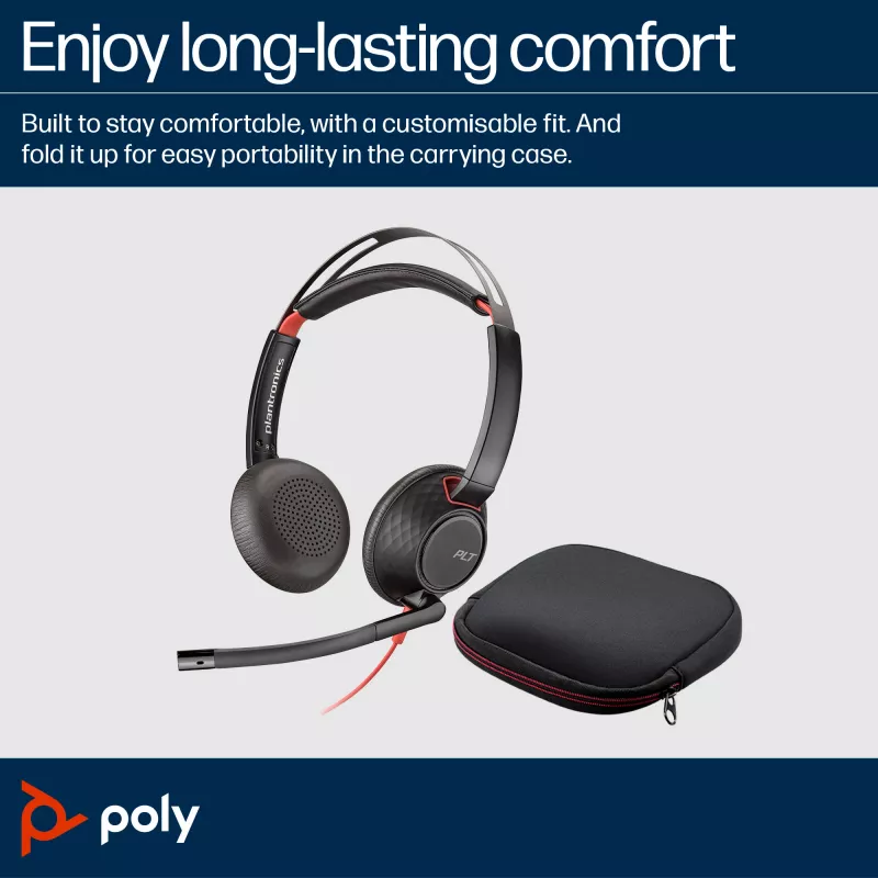 HP Poly Blackwire 5220 Stereo USB-C austiņas + 3,5 mm spraudnis + USB-C/A adapteris