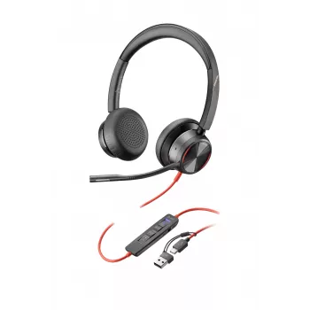 HP Poly Melnswire 8225 Stereo Microsoft Teams sertificēta USB-C austiņa + USB-C/A adapteris
