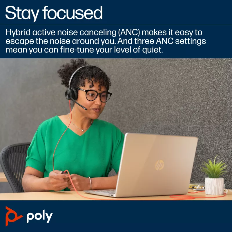 HP Poly Melnswire 8225 Stereo Microsoft Teams sertificēta USB-C austiņa + USB-C/A adapteris