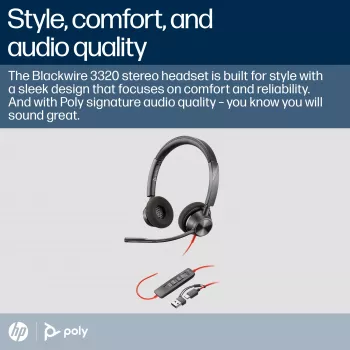 HP Poly Melnswire 3320 Stereo Microsoft Teams Certified USB-C Headset +USB-C/A Adapter