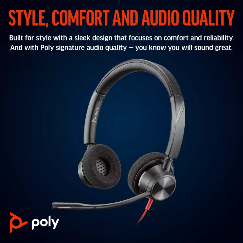 HP Poly Melnswire 3320 Stereo Microsoft Teams Certified USB-C Headset +USB-C/A Adapter